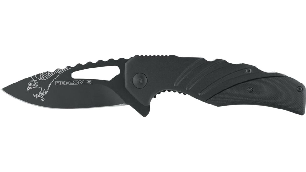 Defcon 5 Delta Tactical Folding Knife, 3.34in, SS 8Cr13MOV, 8Cr Oxide Coated Blade, Aluminim G-10 Handle, Black, D5-K004