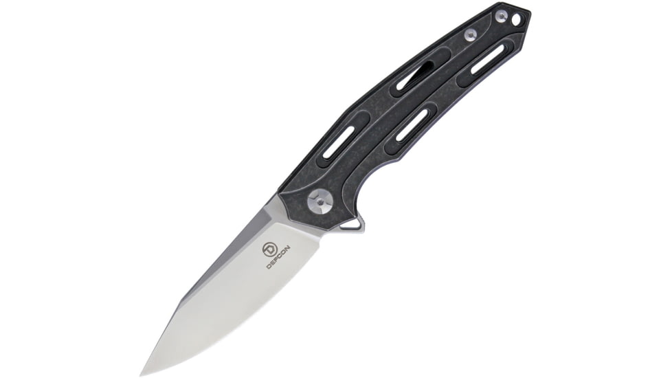 Defcon JK Cutter Framelock Folding Knife, 3.5in Satin D2 Tool Steel Blade, Black Stonewash Titanium Handle, Pocket Clip, TF33342