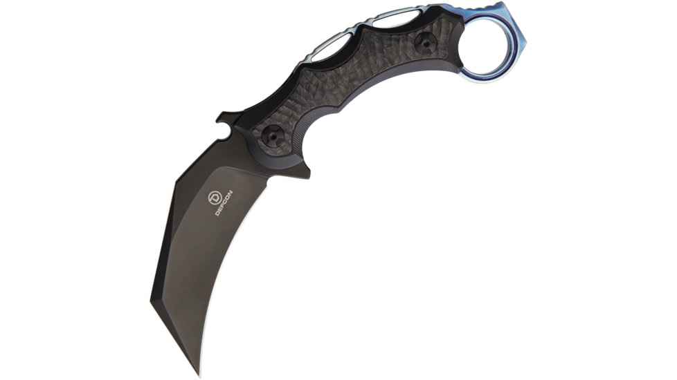 Defcon Jungle Knife, 3 black finish D2 tool steel karambit blade, Black titanium handle with shredded carbon fiber i, TF3101-2