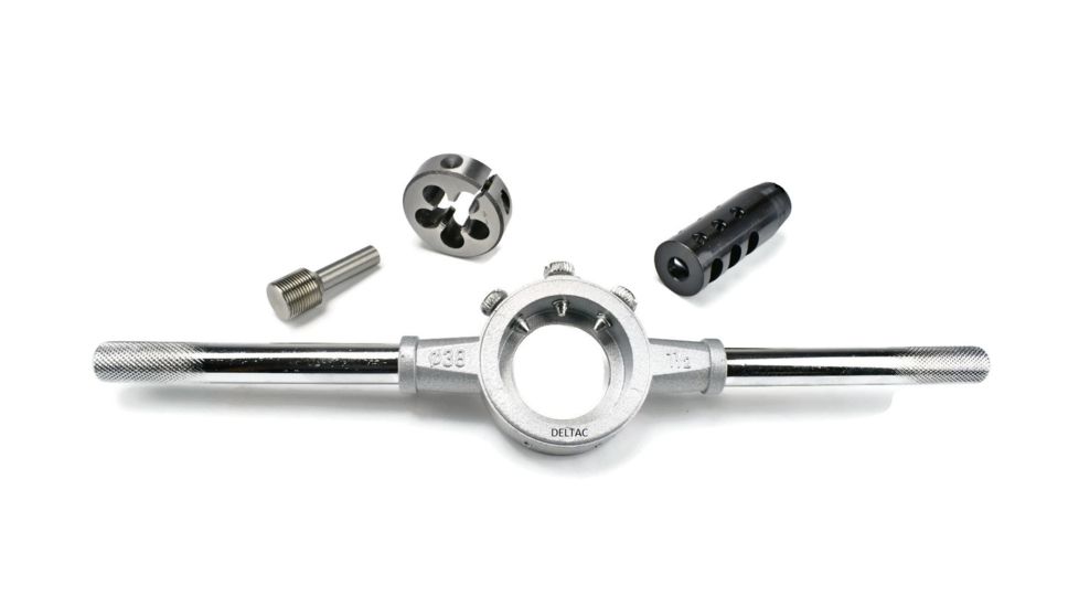 USED DELTAC Slingshot Muzzle Brake Combo,1/2-28RH-7.62 w/Threading Kit, Black, PKG135-7.62, EDEMO1