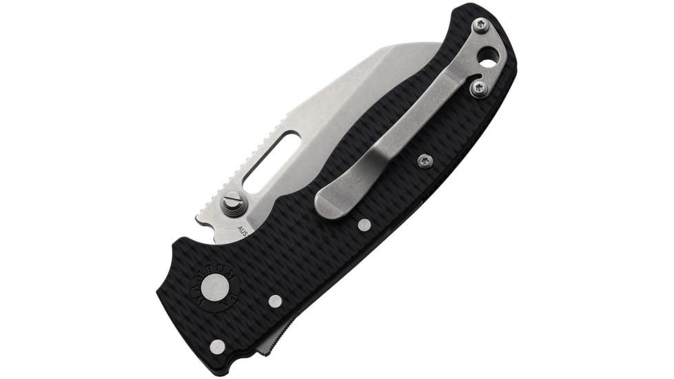 Demko AD 20.5 Shark-Lock Folding Knife, 4in Closed, 3in Stonewash AUS-10A Shark Foot Blade, Black Textured Grivory Handle, AD20.5F22