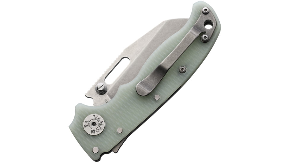 Demko AD 20.5 Shark-Lock S35VN Folding Knife, 4in Closed, 3in Stonewash S35VN Stainless Shark Foot Blade, Jade G10 Handle, 20.5 S35VN SHK NAT