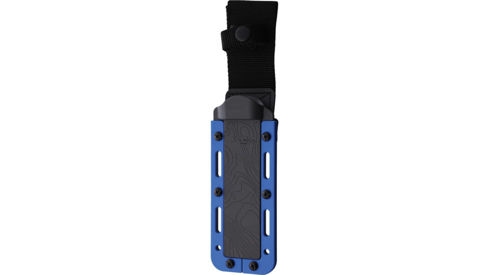 Demko Fixed Blade Blue Fixed Blade Knife, 9.75in Overall, 5in Satin AUS-10A Drop Point Blade, Blue Checkered Rubber Handle, Nylon Sheath, AD22BHBLBK