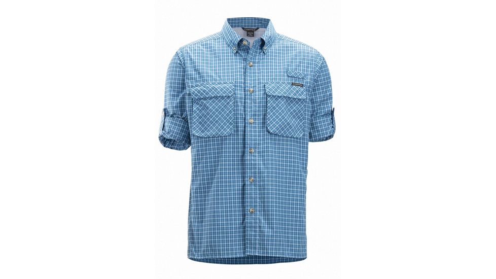 DEMO, ExOfficio Air Strip Check Plaid Long Sleeve Shirt - Mens, Medium, Dk Aegean, 1001-3159-Dk Aegean-M