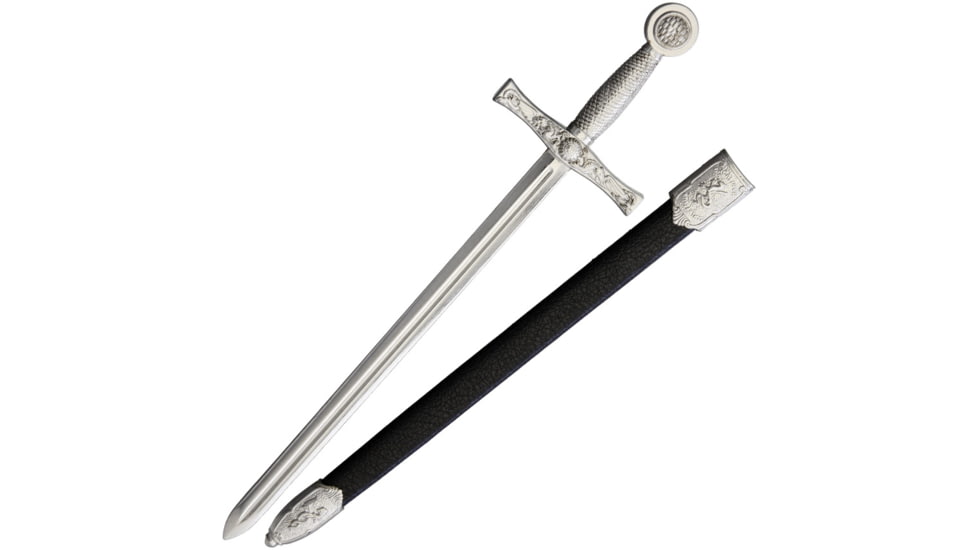 Denix Excalibur Sword Letter Opener with Black synthetic sheath, 8 false edge blade, Silver finish handle, DX3080F