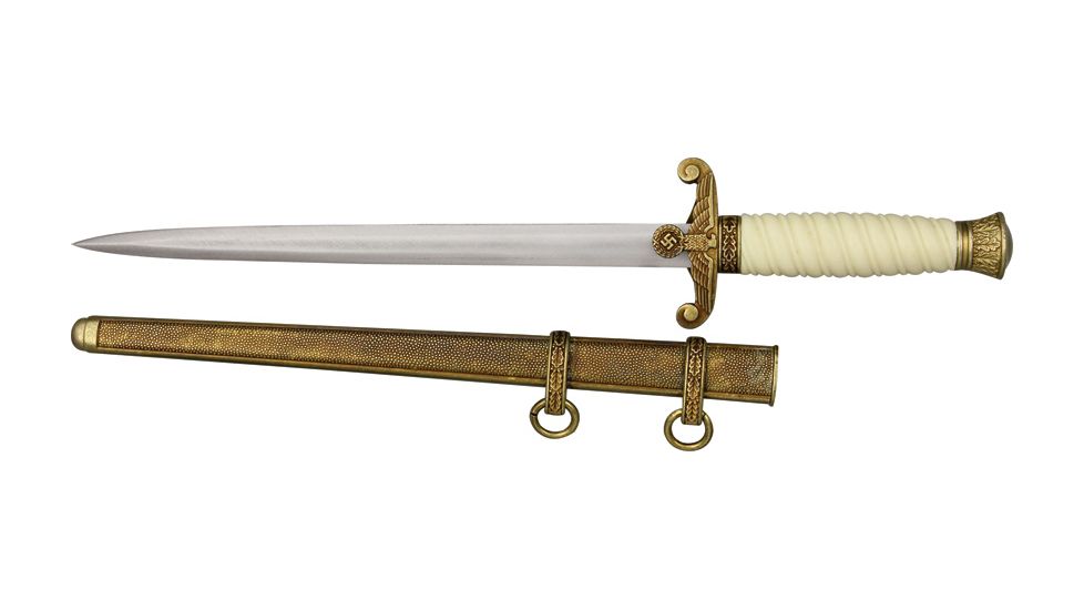Denix German Officers Dagger, 9.5in, Unsharpened Antique Gold Stainless Dagger, Imitation Ivory Handle DX4111L