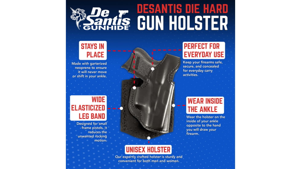 DeSantis Die Hard Ankle Rig Holster, SIG P365 XL w/ or w/o Red Dot Sight, Right, Black, 014PC0PZ0