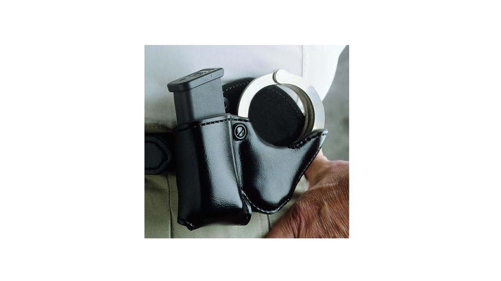 DeSantis Double Play Cuff and Mag Leather Case, Long and Short Double Stack 9mm/40cal, Right Hand, Plain, Black, A15SAGGZ0