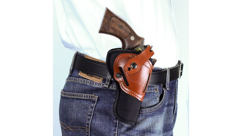 DeSantis Dual Angle Hunter Hybrid Belt Leather Holster, Colt Python, Trooper, Cobra 6in, Ruger GP100, SCY-6 6in, S&amp;W L 586, 686 6in, Ambidextrous, Plain, Black, M90BJ36Z0