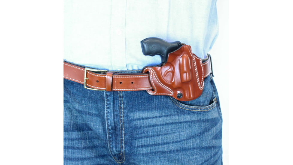 DeSantis Roscoe Cross Draw Leather Belt Holster, S&amp;W J Frame 2in, Right Hand, Plain, Black, 193BA02Z0