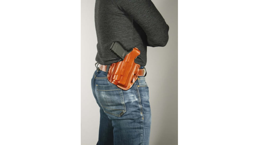 DeSantis Tac-Lite Leather Belt Holster, SIG Sauer P320/P250 Full SIze w/ Surefire X300 and Streamlight TLR-1, Left Hand, Plain, Tan, 117TB8KZ0