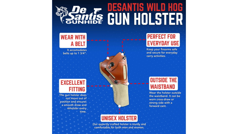DeSantis Wild Hog OWB Leather Belt Fits Ruger Wrangle, Natural, 189NJ5XZ0