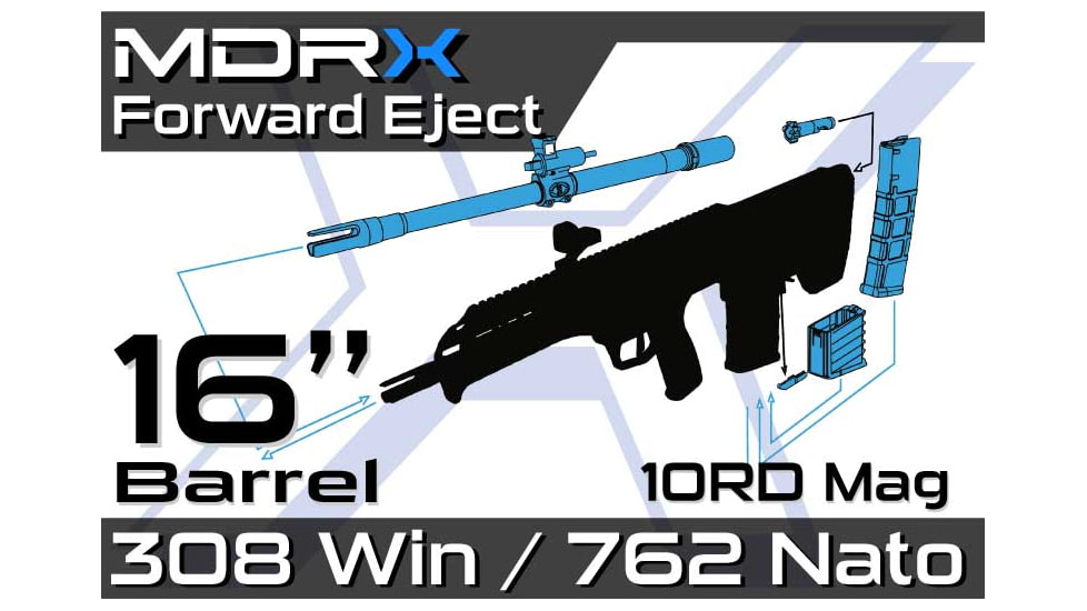 Desert Tech MDRx Forward Eject Caliber Conversion Kit, w/ Bolt, 16in 7.62x51mm NATO/ .308 Winchester Barrel, 10 Round Magazine, Black, MDR-CK-A1610-FE