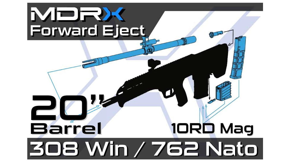 Desert Tech MDRx Forward Eject Caliber Conversion Kit, w/ Bolt, 20in 7.62x51mm NATO/ .308 Winchester Barrel, 10 Round Magazine, Black, MDR-CK-A2010-FE
