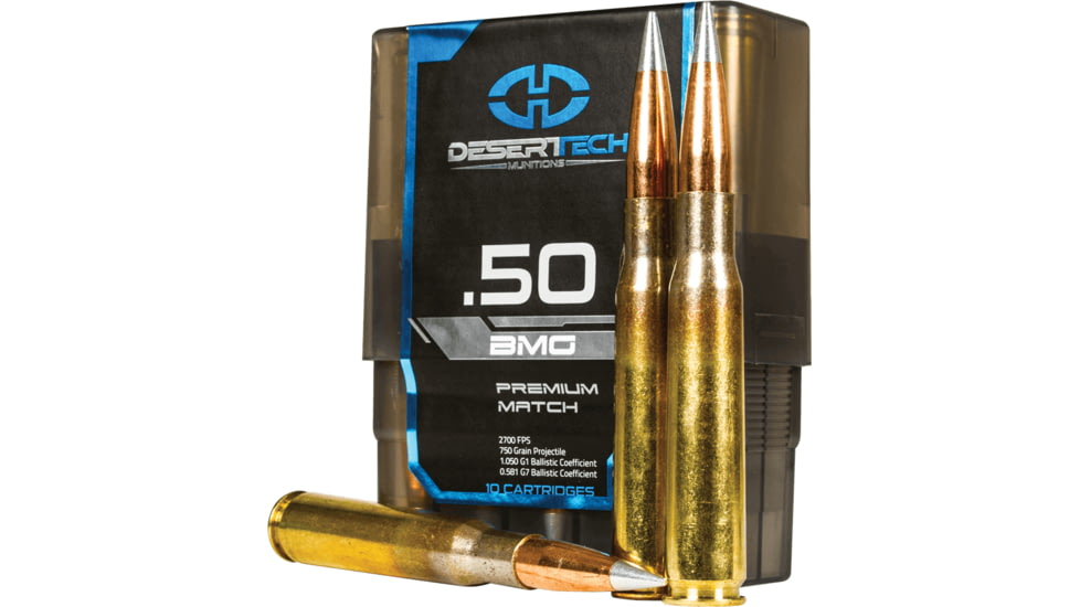 Desert Tech Premium Match .50 BMG, 750 grain, Open Tip Match Boat-Tail Brass Cased Centerfire Rifle Ammo, 10 Rounds, DTM-500750-BX