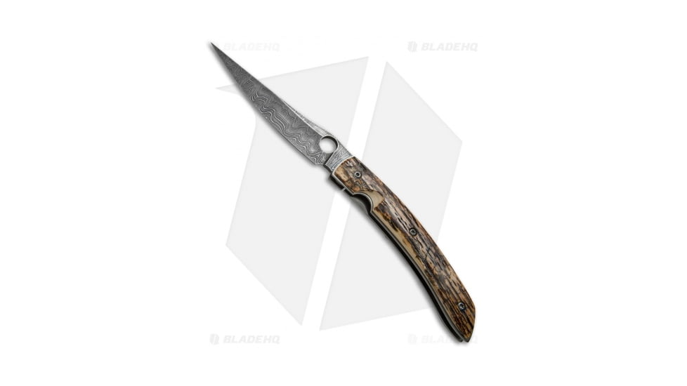 Deviant Blades Noname Folding Knife, 4.625in, Damascus, Clip Point Blade, Mammoth, Tan Handle, Tan/Black, 10.00 inch, BHQ-67497