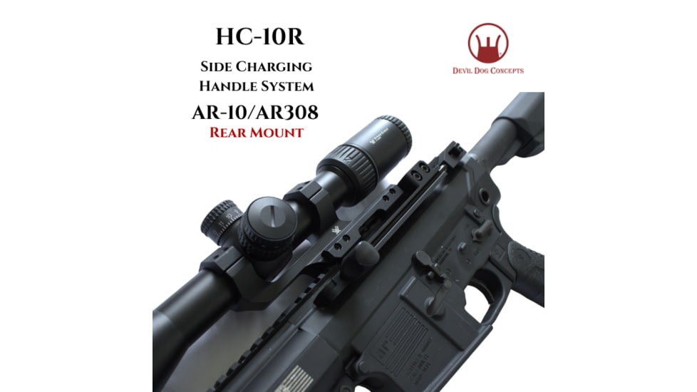 Devil Dog Concepts AR-10/AR308 Rear Mount Side Charging Handle w/Aluminum Tactical Pull Handle, Black, AR-10/AR308 .308, 10DDCHC022