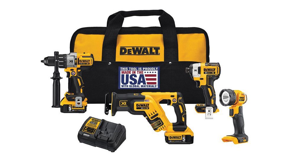 DeWALT 20V Max XR Lithium Ion 4-Tool Combo Kit, Yellow/Black DCK494P2