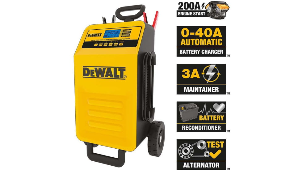 DeWALT 40 Amp Professional Rolling Battery Charger, 3 Amp Maintainer With 200 Amp Engine Start, Yellow/Black, DXAEC200