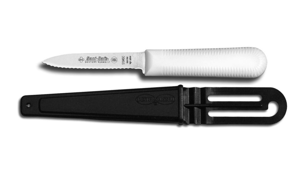 Dexter Outdoors Sani-Safe 3in Dexsteel Blade Net, Twine, Line Carded Knife With Sheath, White Handle, NTL24C