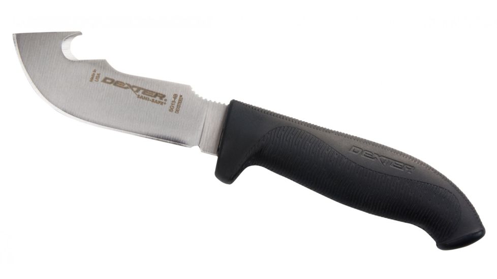 Dexter Outdoors Sani-Safe 4in Skinning Knife with Gut Hook, Black Handle, SG13-4B-PCP