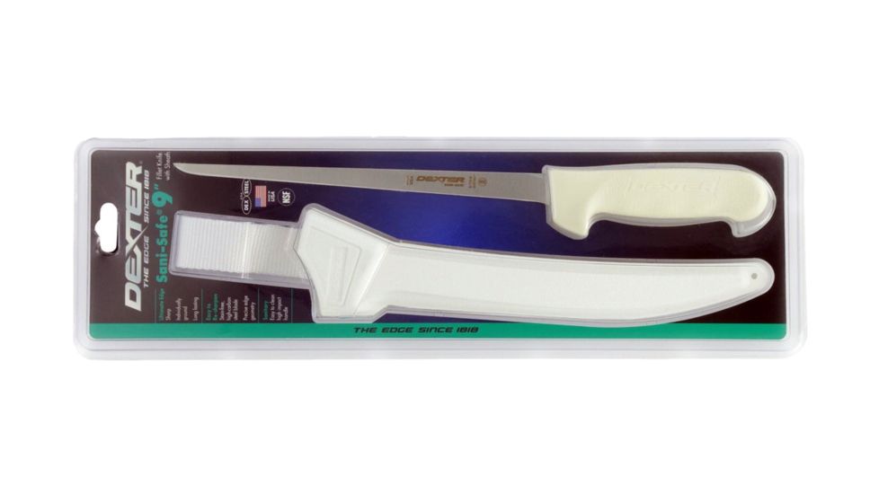 Dexter Outdoors Sani-Safe 9in Dexsteel Blade Flexible Fillet Knife With Sheath, White Handle, S133-9WS1-CP