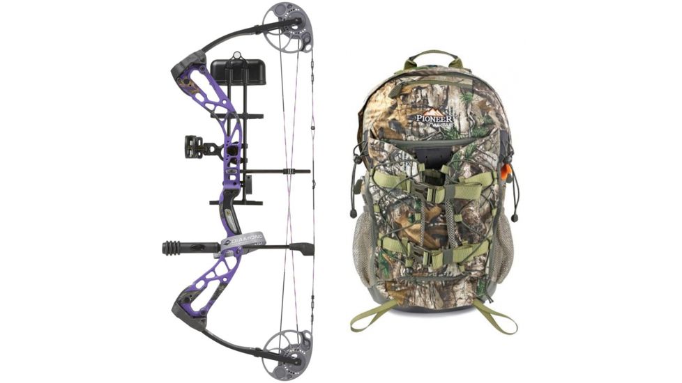 Diamond Edge SB-1 Bow Package, Purple Blaze 70 lb. LH, A12701 W/ Vanguard L Hunting Backpack-Realtree Camo