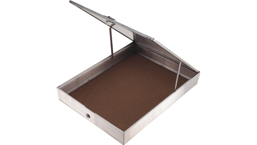 Displays Aluminum Display Case, One Piece Aluminum Frame With Tempered Glass Top, Measures 18in X 24 1/4in X 3 1/4in, Full Length Piano Hinge, Opens From The End, S 50 0180