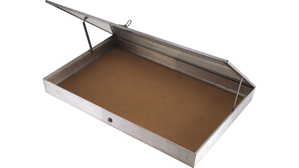 Displays Aluminum Display Case, One Piece Aluminum Frame With Tempered Glass Top, Measures 22in X 34in X 3 1/4in, Full Length Piano Hinge, Opens From Side, S 50 1150