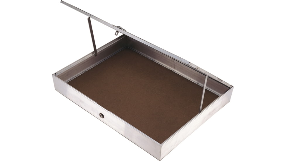 Displays Aluminum Display Case, One Piece Aluminum Frame With Tempered Glass Top, Measures 24 1/4in X 18in X 3 1/4in, Full Length Piano Hinge, Opens From Side, S 50 0175