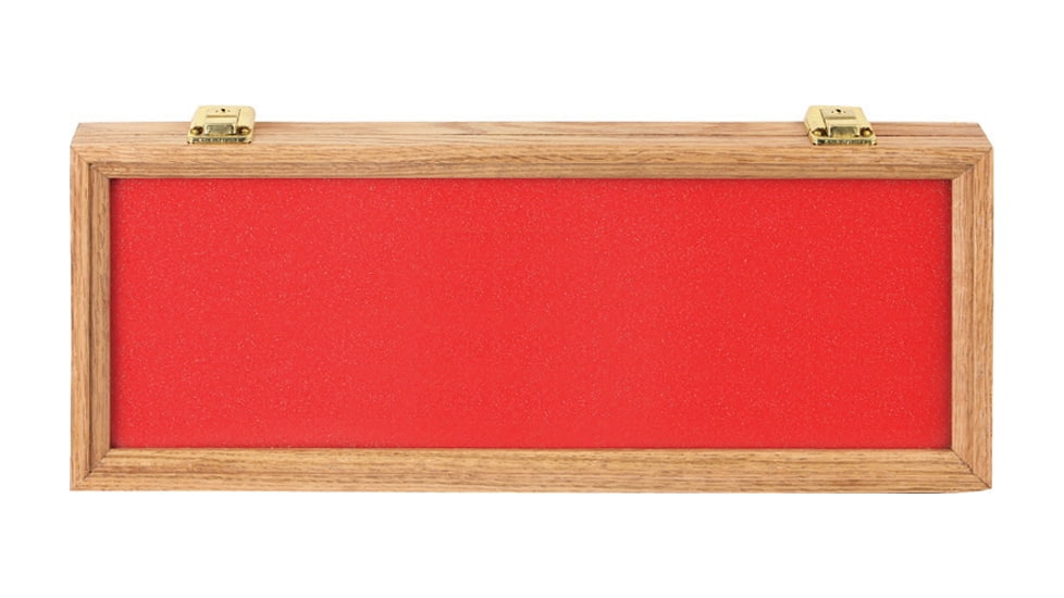 Displays Oak And Glass Display Case, Measures 18in X 7in X 2 3/8in, Foam Lined With Red Foam Cover, Locking Hinges, Comes With Two Keys, M913