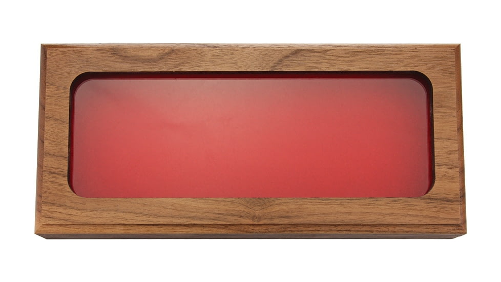 Displays Walnut Glass Top Display With Red Velveteen Cover, Measures 11in X 4 3/4in X 1 1/2in, Foam Lined With Red Velveteen Cover, DC8 10X4X1 REG TOP