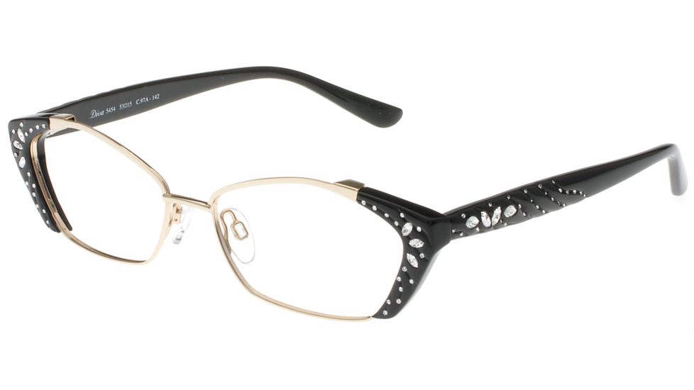 Diva 5454 Single Vision Prescription Eyeglasses, Black/Gold Frame, DI545497ASV