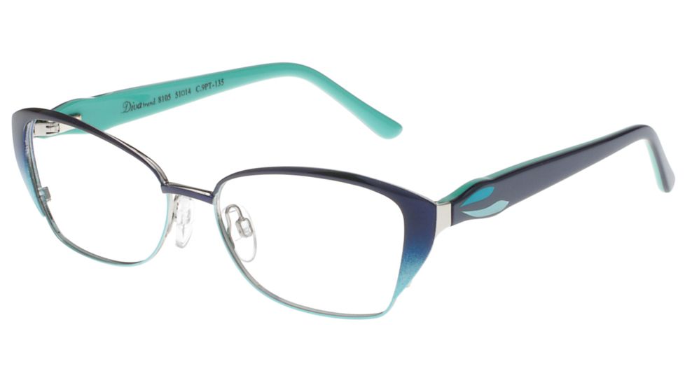 Diva Trend 8105 Progressive Prescription Eyeglasses, Navy/Green/Mint Frame, DI81059PTPR