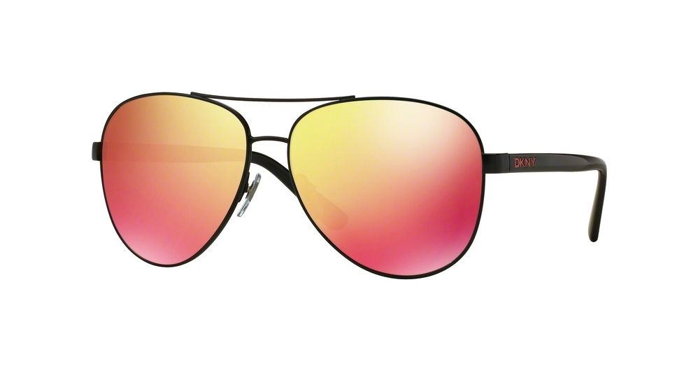 DKNY DY5084 Sunglasses 12336Q-61 - Satin Black/Black Frame, Orange Red Mirror Lenses