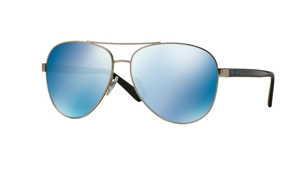 DKNY DY5084 Sunglasses 123655-61 - Satin Silver/black Frame, Blue Mirror Lenses