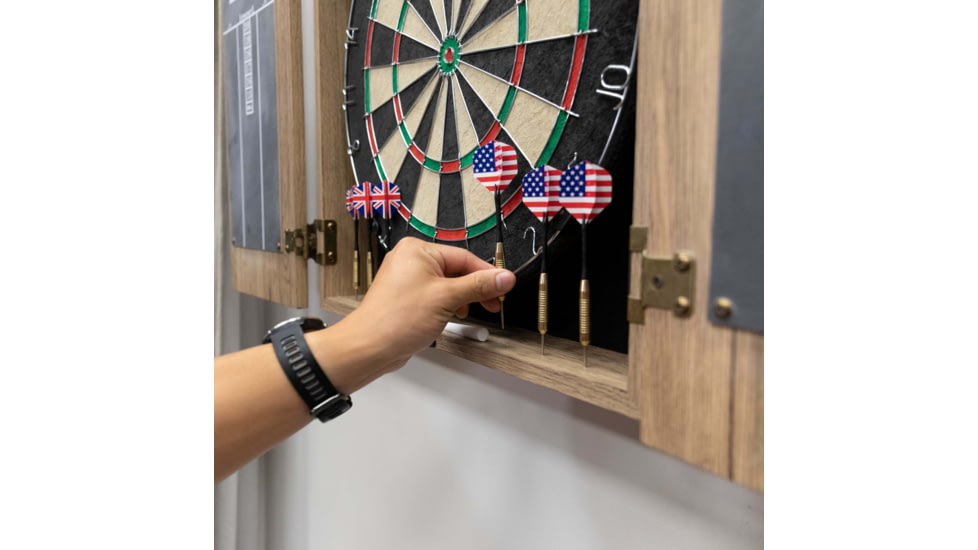 DMI Dublin Bristle Dartboard Cabinet Set, Wood grain/Tan, D4600RTW
