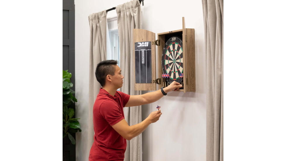 DMI Dublin Bristle Dartboard Cabinet Set, Wood grain/Tan, D4600RTW