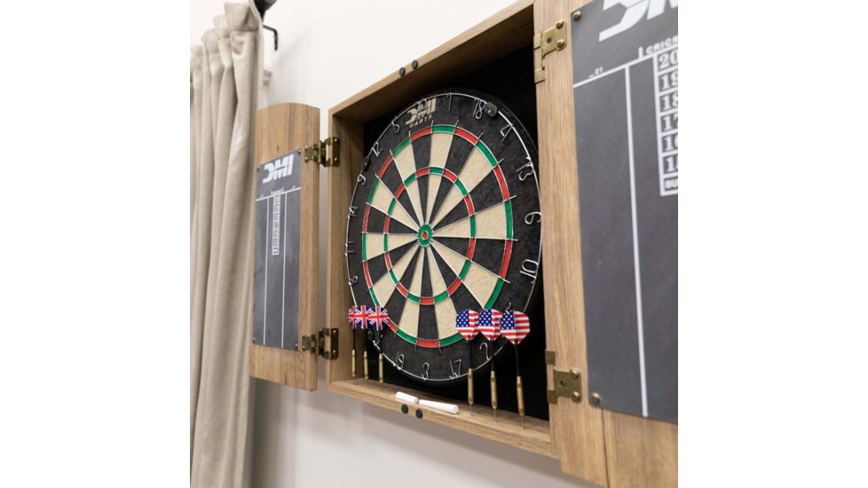 DMI Dublin Bristle Dartboard Cabinet Set, Wood grain/Tan, D4600RTW