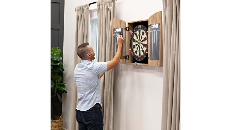 DMI Dublin Bristle Dartboard Cabinet Set, Wood grain/Tan, D4600RTW