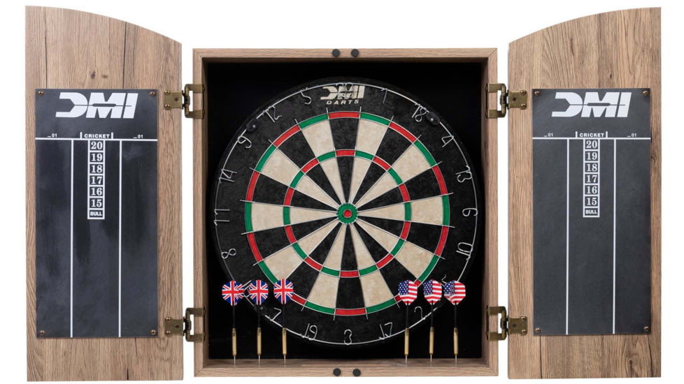 DMI Dublin Bristle Dartboard Cabinet Set, Wood grain/Tan, D4600RTW