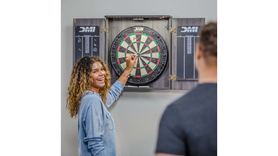 DMI Paris Lighted Dartboard Cabinet Set, Rustic Grey, D4400W