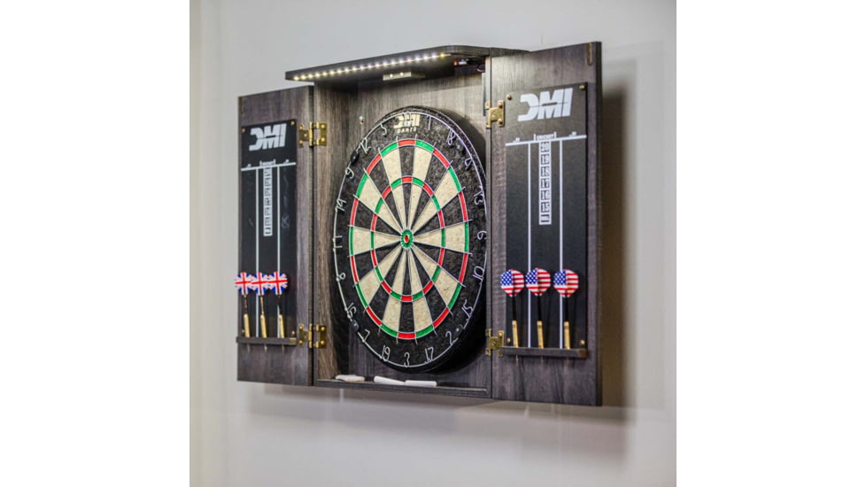 DMI Paris Lighted Dartboard Cabinet Set, Rustic Grey, D4400W