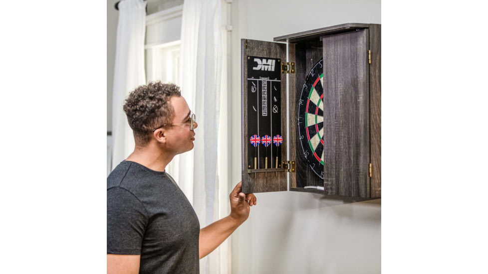 DMI Paris Lighted Dartboard Cabinet Set, Rustic Grey, D4400W