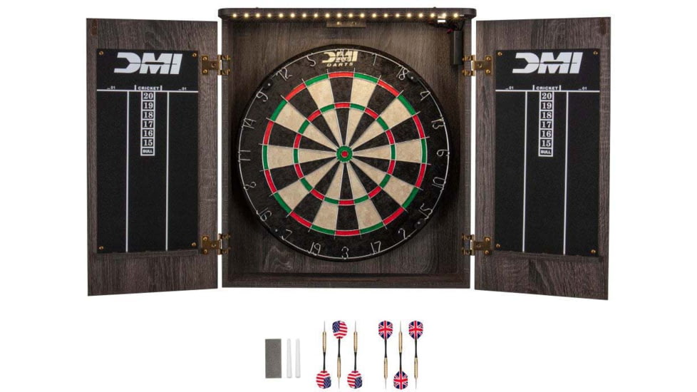 DMI Paris Lighted Dartboard Cabinet Set, Rustic Grey, D4400W
