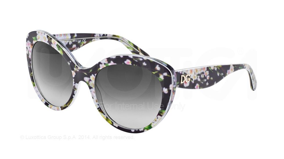 Dolce&amp;Gabbana ALMOND FLOWERS DG4236 Bifocal Prescription Sunglasses DG4236-28428G-56 - Lens Diameter 56 mm, Frame Color Black Peach Flowers