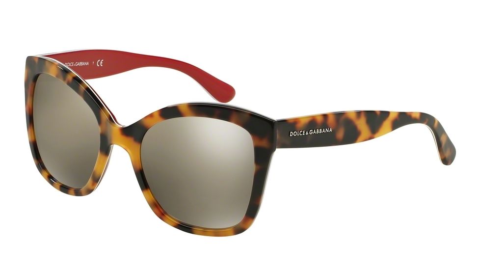 Dolce&amp;Gabbana CONTEMPORARY DG4240 Sunglasses 28936G-54 - Top Havana On Red Frame, Light Brown Mirror Dark Gold Lenses
