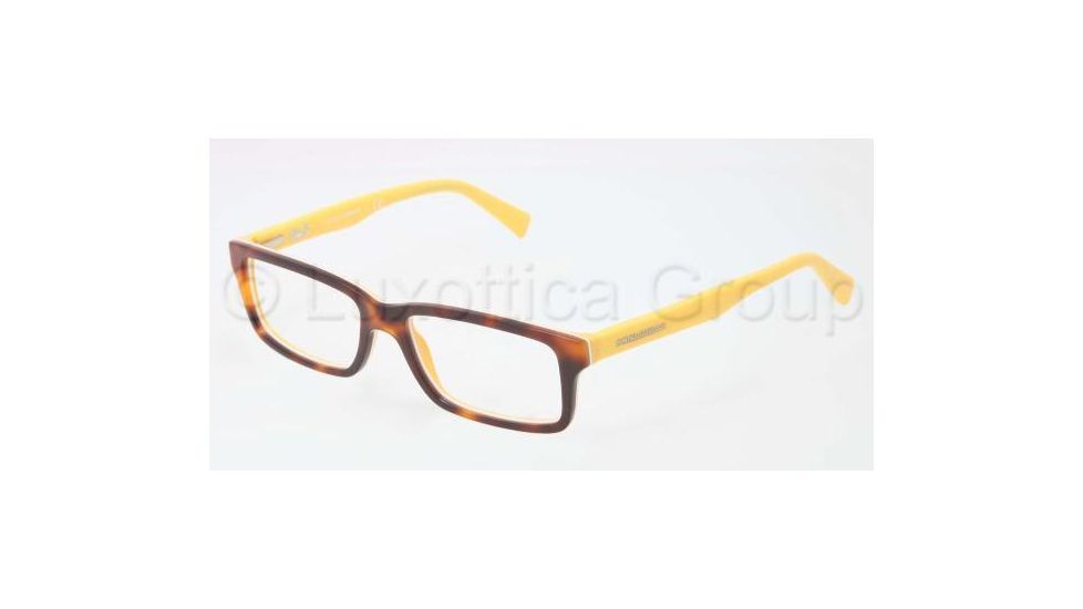 Dolce&amp;Gabbana CONTRAST DG3148P Progressive Prescription Eyeglasses 2606-5516 - Havana On Yellow Frame, Clear Lens Lenses