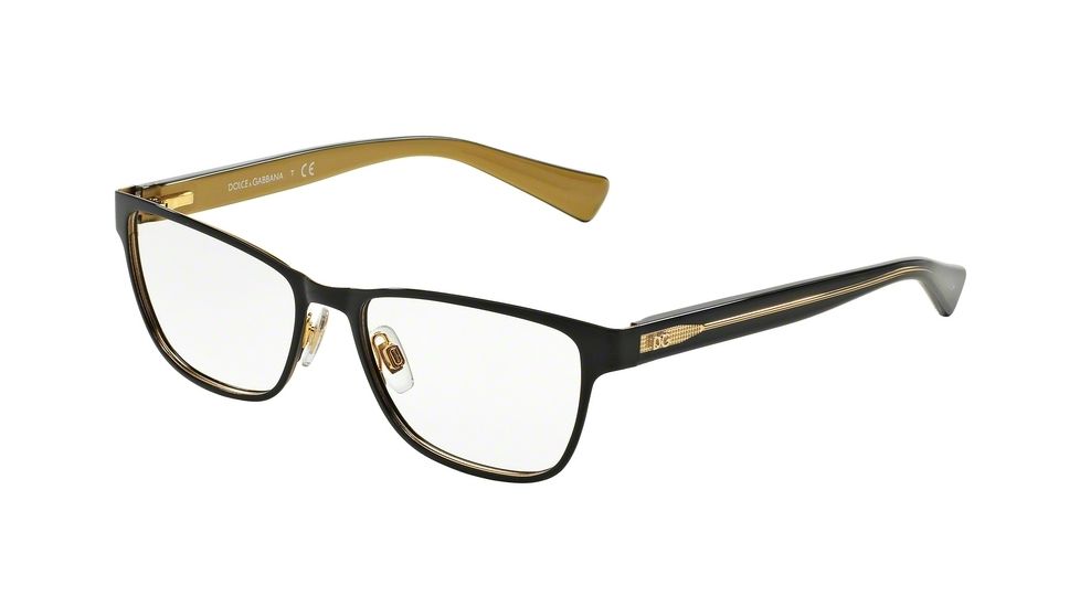 Dolce&amp;Gabbana DG1273 Single Vision Prescription Eyeglasses 1268-53 - Top Black On Gold Frame