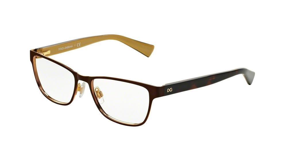 Dolce&amp;Gabbana DG1273 Single Vision Prescription Eyeglasses 1269-53 - Top Brown On Gold Frame